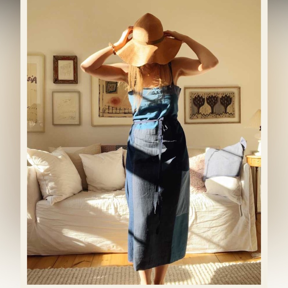 LSJ Apron Dress - Dovetail Blue Linen Line Sander Johansen Studio